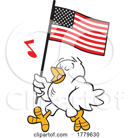 Cartoon Bird Tweeting and Carrying an American Flag by Johnny Sajem