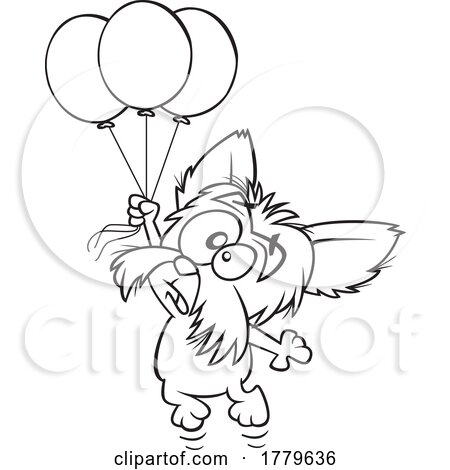 Cartoon Black and White Birthday Pup Floating with Balloons by toonaday