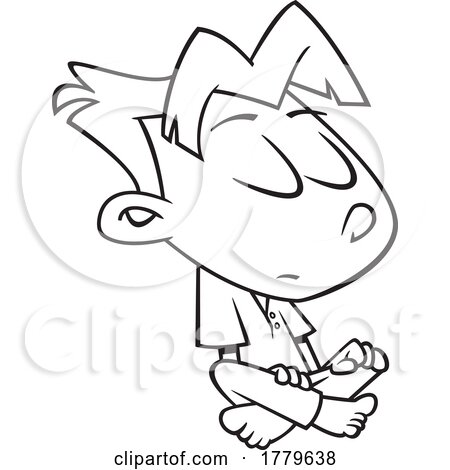 Cartoon Black and White Boy Sitting Calmly by toonaday