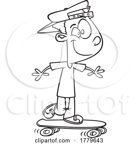 Cartoon Black and White Boy Skateboarding by toonaday