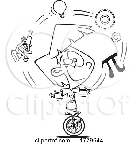 Cartoon Black and White Girl with STEM Icons by toonaday