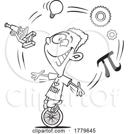 Cartoon Black and White Boy with STEM Icons by toonaday