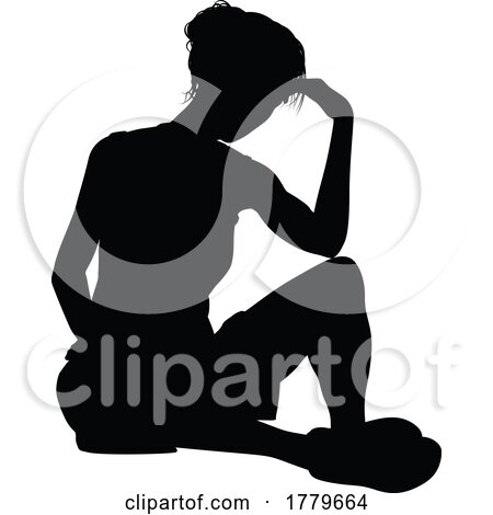 Woman Sitting on Floor Thinking Silhouette by AtStockIllustration