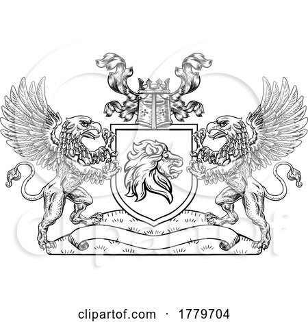 Crest Coat of Arms Lion Griffin Griffon Shield by AtStockIllustration