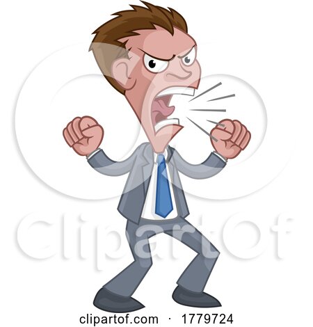 Angry Boss Business Man in Suit Cartoon Shouting by AtStockIllustration