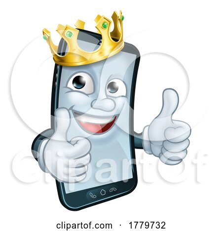 Mobile Phone King Crown Thumbs up Cartoon Mascot by AtStockIllustration