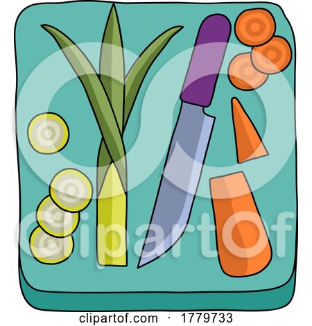 Vegetables and Knife on Chopping Cutting Board by AtStockIllustration