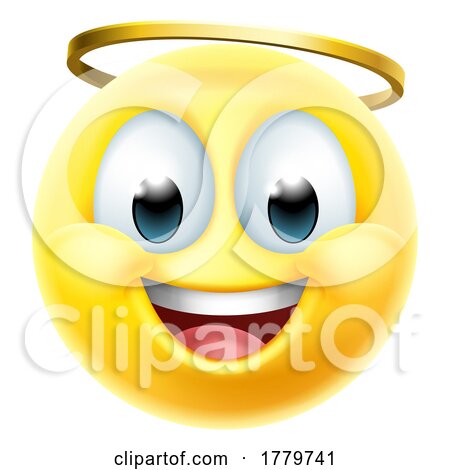 Angel Emoji Emoticon Man Face Cartoon Icon Mascot by AtStockIllustration