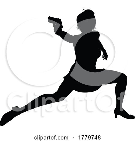 Woman Silhouette Action Secret Agent Spy with Gun by AtStockIllustration