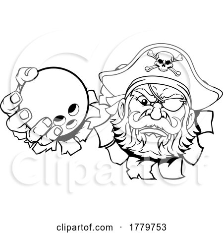 Pirate Ten Pin Bowling Ball Sports Mascot Cartoon by AtStockIllustration