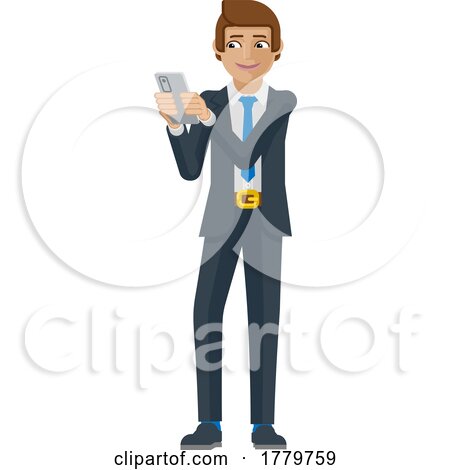 Business Man Holding Phone Cartoon Mascot by AtStockIllustration