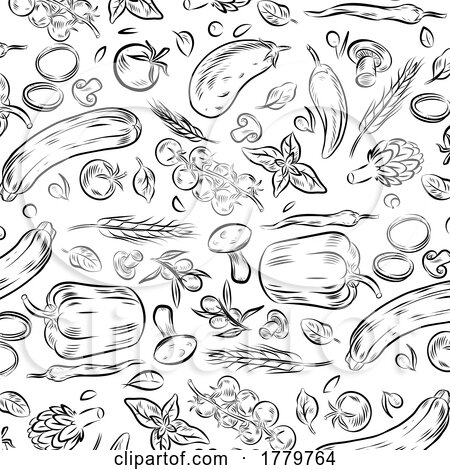 Hand Drawn Fruits and Vegetables Set. Seamless Pattern by Domenico Condello