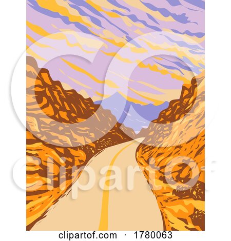 Red Rock Canyon National Conservation Area in Nevada USA with Road WPA Poster Art by patrimonio