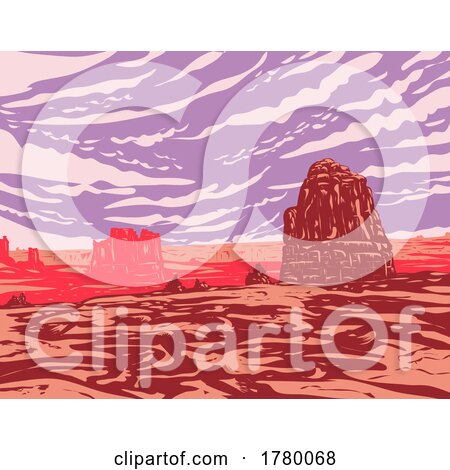 La Sal Mountains Viewpoint with the Organ Tower of Babel Sheep Rock and Three Gossips Arches National Park Utah WPA Poster Art by patrimonio