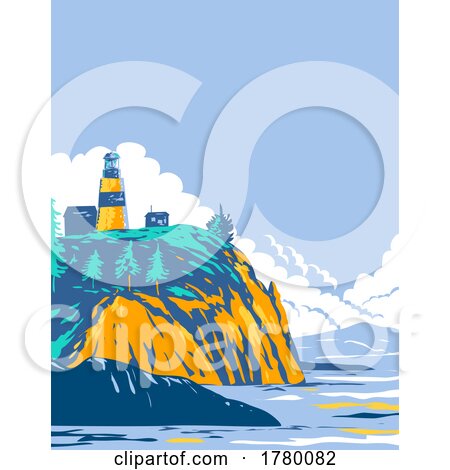 Cape Disappointment with Lighthouse on Bluff at Mouth of Columbia River in Western Washington State WPA Poster Art by patrimonio