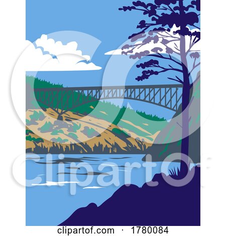 Deception Pass State Park with Whidbey Island and Fidalgo Island in Washington State USA WPA Poster Art by patrimonio