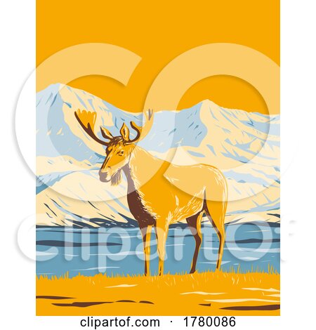 Moose or Elk in Denali National Park and Preserve or Mount McKinley in Alaska WPA Poster Art by patrimonio