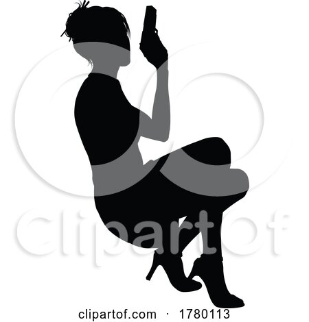 Silhouette Woman Female Movie Action Hero with Gun by AtStockIllustration