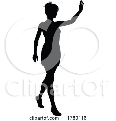 Woman Walking and Waving Silhouette by AtStockIllustration
