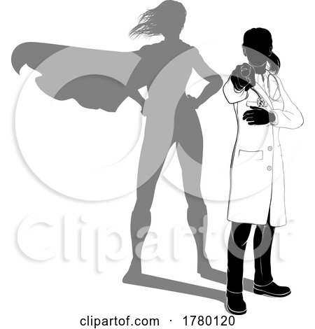 Doctor Woman Ponting Silhouette Super Hero Shadow by AtStockIllustration