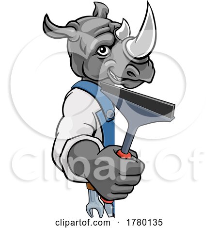 Rhino Car or Window Cleaner Holding Squeegee by AtStockIllustration