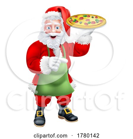 Santa Claus Father Christmas Holding Pizza Cartoon by AtStockIllustration