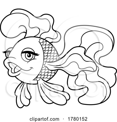 Cartoon Black and White Pretty Goldfish Mascot by Hit Toon