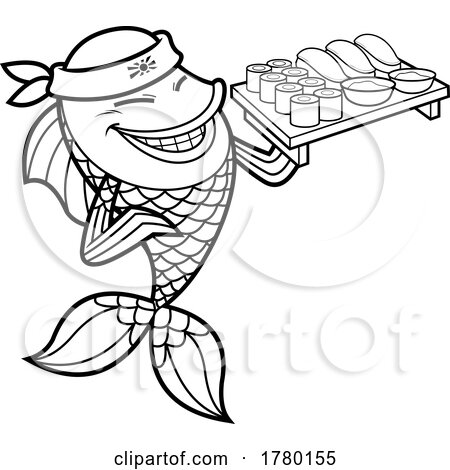 Cartoon Black and White Goldfish Sushi Chef Mascot by Hit Toon