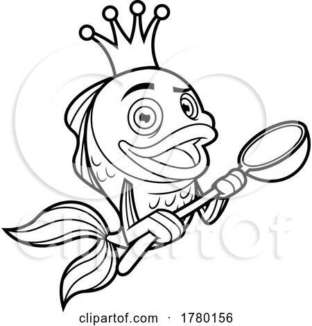 Cartoon Black and White Goldfish Mascot King Holding a Ladle by Hit Toon