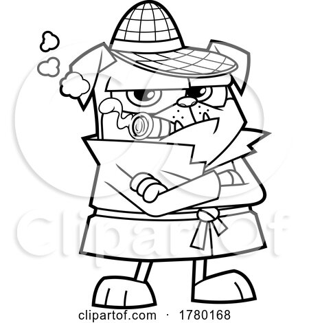Cartoon Black and White Detective Pug Dog Smoking a Cigar by Hit Toon