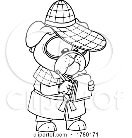 Cartoon Black and White Detective Pug Dog Taking Notes by Hit Toon
