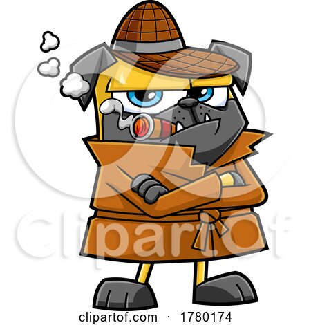 Cartoon Detective Pug Dog Smoking a Cigar by Hit Toon