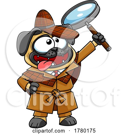 Cartoon Detective Pug Dog Holding a Magnifying Glass by Hit Toon