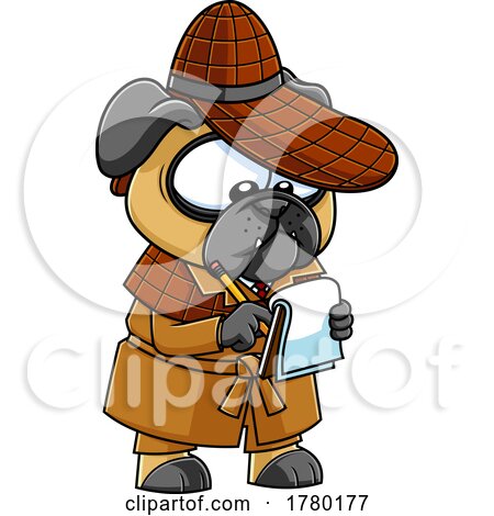 Cartoon Detective Pug Dog Taking Notes by Hit Toon