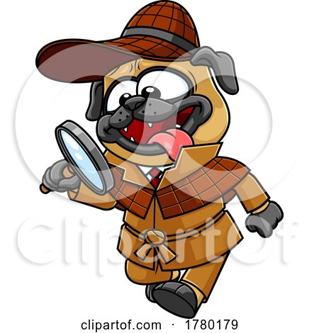 Cartoon Detective Pug Dog Using a Magnifying Glass by Hit Toon