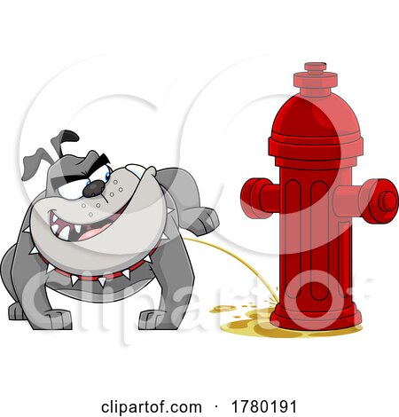 Cartoon Bulldog Mascot Peeing on a Hydrant by Hit Toon