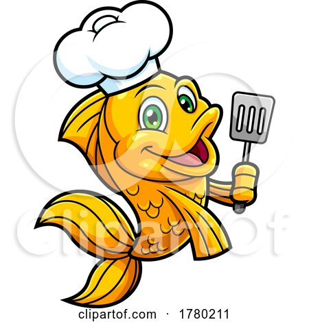 Cartoon Goldfish Chef Mascot Holding a Spatula by Hit Toon