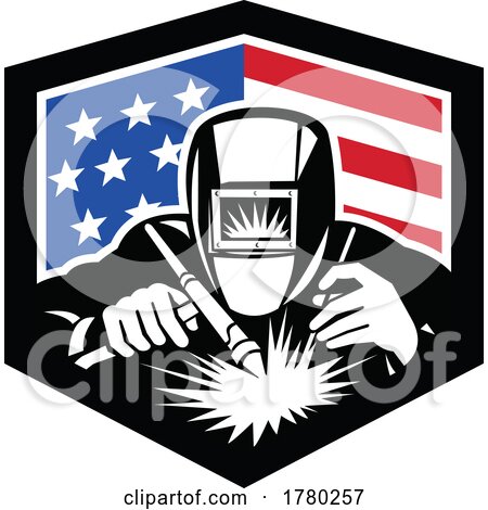 Retro Welder Working in an American Flag Shield by patrimonio