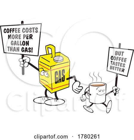 Cartoon Protesting Gas Can and Mug Shot Coffee Moji Mascots by Johnny Sajem