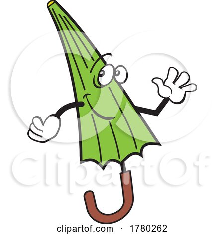 Cartoon Green Umbrella Mascot Waving by Johnny Sajem
