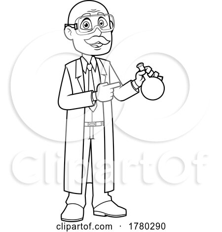 Cartoon Black and White Male Science Teacher Holding a Flask by Hit Toon