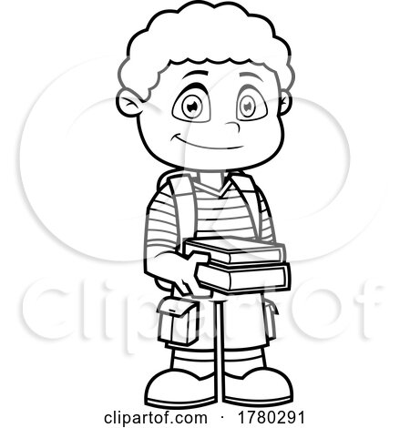 Cartoon Black and White School Boy Holding Books by Hit Toon