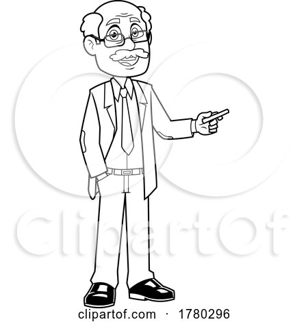Cartoon Black and White Male Teacher Holding Chalk by Hit Toon