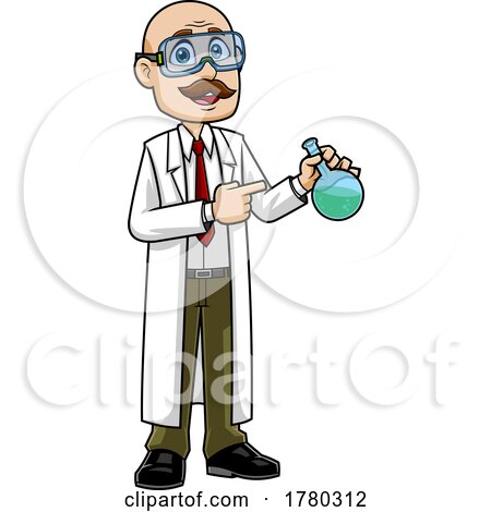 Cartoon Male Science Teacher Holding a Flask by Hit Toon