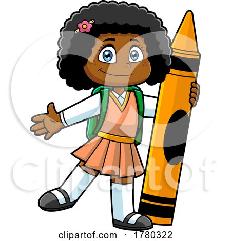 Cartoon School Girl with a Giant Crayon by Hit Toon