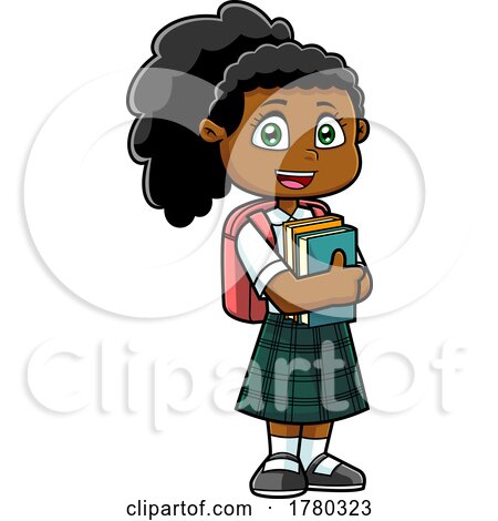 Cartoon School Girl Holding Books by Hit Toon