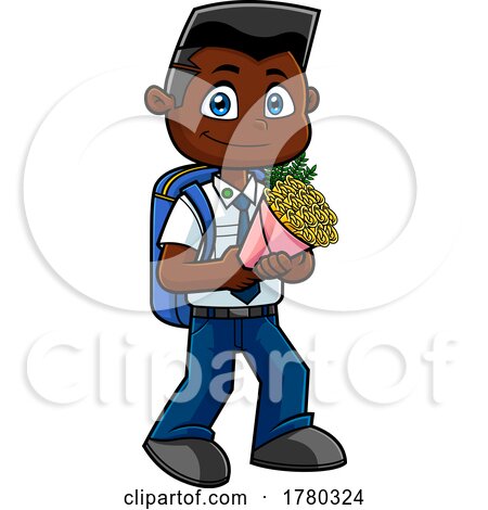 Cartoon School Boy Holding a Boquet by Hit Toon