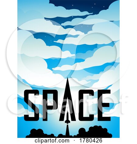Rocket Launch Silhouette Over Blue Cloudy Sky with Black Text by cidepix