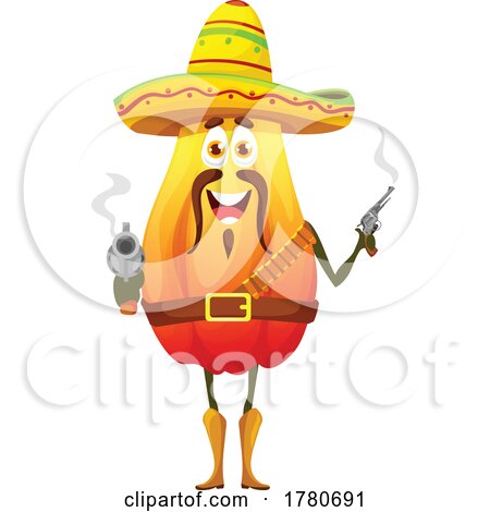 Cowboy Bandito Papaya Food Mascot by Vector Tradition SM