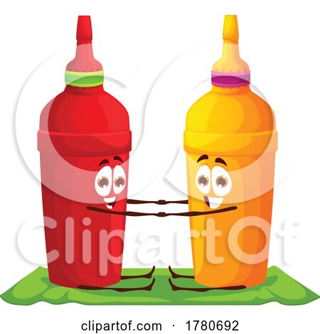 Ketchup and Mustard Yoga Food Mascots by Vector Tradition SM